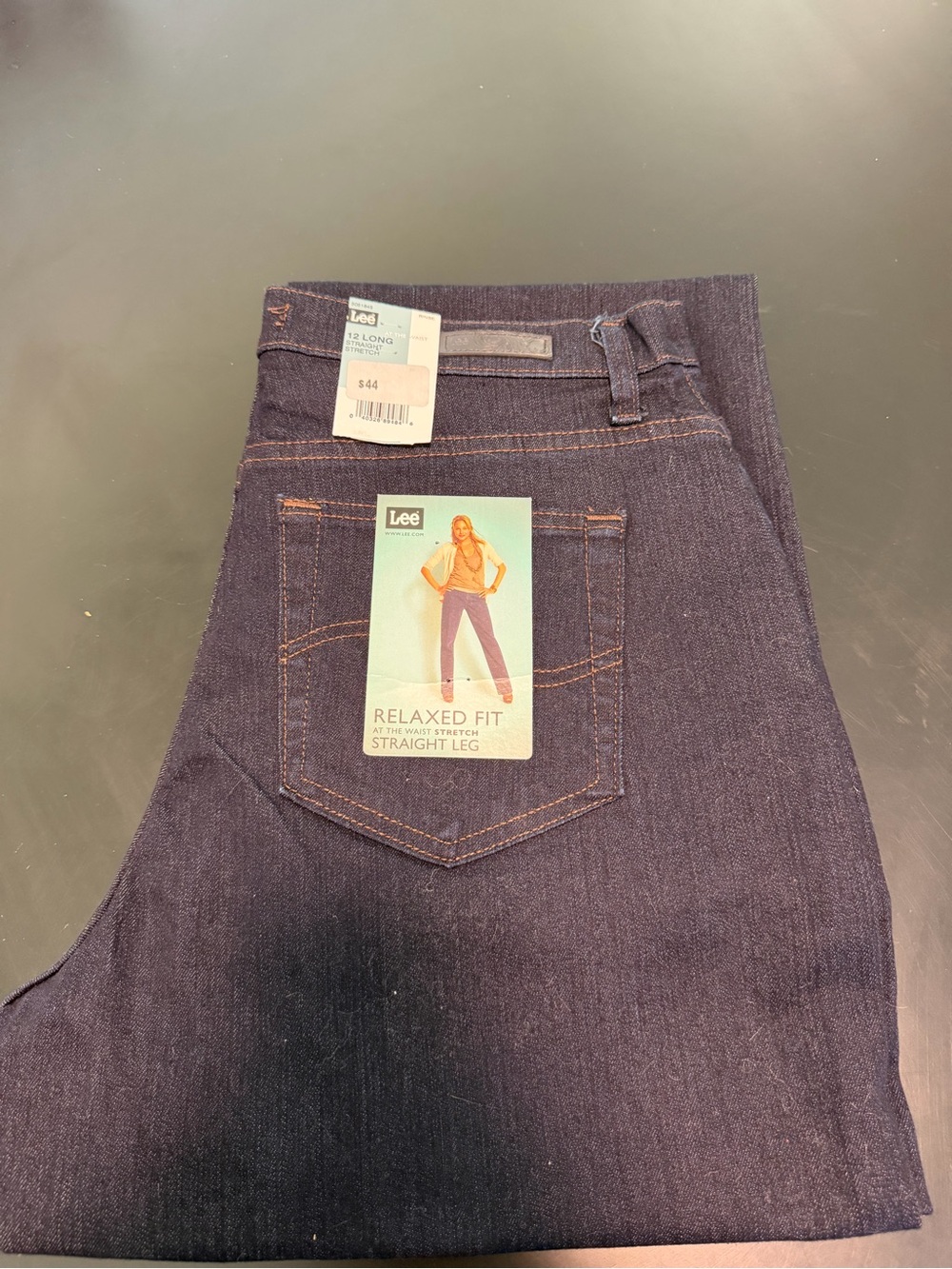NWT Lee Relaxed Fit Straight Leg Jeans 12 Long Dark Denim 84% Cotton